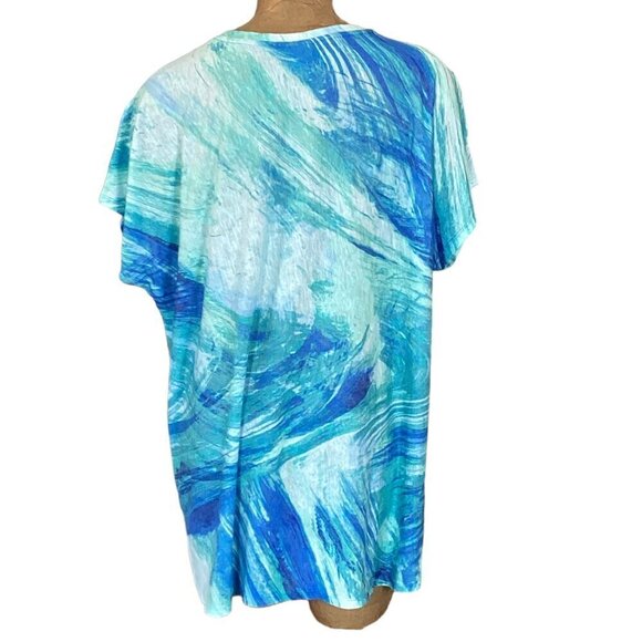 Chico's Weekends Relaxed Tee Top Swim Cover-up 3 (XL/16) Ocean Blue Swirls 282K - Picture 5 of 8